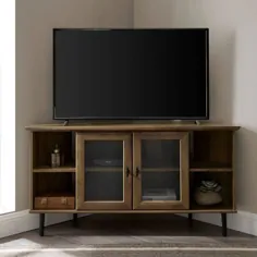 پایه ایستاده تلویزیون درب شیشه ای گوشه ای هندسی مناسب برای تلویزیون های تا 55 اینچ - Saracina Home