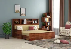 تخت تختخواب شو مبل راحتی ساوانا با فضای ذخیره سازی (اندازه کینگ ، پایان عسل) در هند - خیابان چوبی