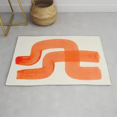 Mid Century Modern Abstract Minimalist Abstract Vintage Retro Orange Watercolor Brush Strokes فرش توسط enshape