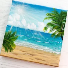 ایده نقاشی تابستانی: جزیره ساحلی گرمسیری با نقاشی اکریلیک