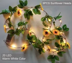 20 چراغ رشته ای گلدسته گل آفتابگردان مصنوعی LED 6.56ft Silk |  اتسی