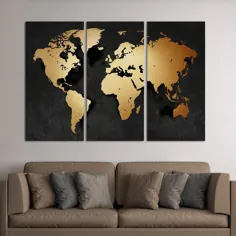 نقشه طلای 3D جهانی چند صفحه ای بوم نقاشی دیواری