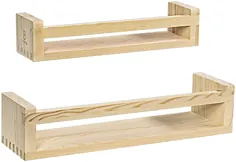 Y&ME YM قفسه های شناور چوبی Rustic مجموعه ای از 2 ، قفسه های ذخیره سازی دیوار چوبی برای دکوراسیون حمام خانه مزرعه ، رک ادویه جات آشپزخانه یا سازمان دهنده قفسه کتاب برای دکوراسیون مهد کودک ، خانه سازی (چوب طبیعی)
