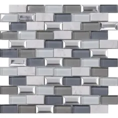 کاشی دیواری موزائیک مرمر و شیشه آجر شیشه ای Gatsby Grey 11.61 اینچ در 11.69 اینچ (0.97 فوت مربع. / EA)-USGATSBYM8 - انبار خانه