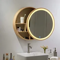 کابینت آینه ای LED با سوییچ لمسی آینه دیواری چوبی گرد قفسه های مدرن تزئینی 3 لایه آینه کابینت آینه کابینت آینه 20 "(رنگ: هدایت شونده ، اندازه: 50 سانتی متر / 19.7")
