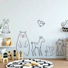 برچسب دیواری حیوانات جنگلی Elk Fox Rabbit برای کودکان و نوجوانان اتاق کودکان دیوار برگردان کودک اتاق خواب دکوراسیون اتاق خواب پوستر نقاشی دیواری