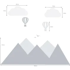 Muursticker Bergen en luchtballonnen خاکستری