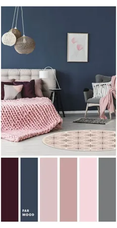 ایده های اتاق خواب خاکستری با پالت های رنگ صورتی صورتی