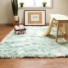 فرش های فوق العاده منطقه فرش Serene Silky Faux Fur Fluffy Shag Rug Teal 2 "x 3" ، آبی
