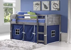 تخت خواب کودکانه Louver Twin Loft ، خاکستری آنتیک.