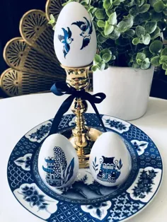 BLUE WHITE EASTER تخم مرغ Chinoiserie تزئین بید آبی |  اتسی