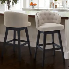 Celine 30 "Bar Height Wood Swivel Tufted Barstool in Espresso Finish with Fab Fab، Tan