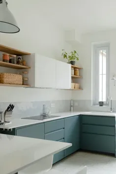 آشپزخانه اپن با رنگ های طبیعی مرسوم ، مد روز