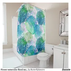 پرده حمام انتزاعی مدرن و رنگی آبرنگ گل - ایده هدیه