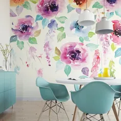 گل آبرنگ دیوار نقاشی دیواری / کاغذ دیواری گرمسیری / |  اتسی