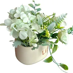 دسته گلهای مصنوعی EverWin با گلدان سرامیکی برای توری های میز تزئینی - تزیین گلهای گل رز ابریشمی مصنوعی در وسایل میز گلدان برای تزیینات اتاق حمام آشپزخانه