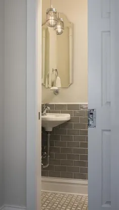 اتاق پودر خاکستری با کاشی مترو خاکستری ذغالی - انتقالی - حمام