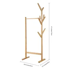 قفسه پوشاک بامبو تک ریل LANGRIA با 8 پایه درخت قلاب جانبی