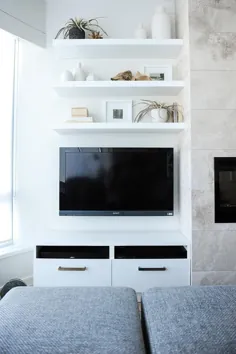 سه قفسه شناور روی تلویزیون تلویزیون دیواری - انتقالی - اتاق نشیمن