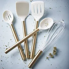 Amazon.com: وسایل آشپزی سیلیکون و طلا توسط CIROA |  مجموعه ای از 5 آشپزخانه سفید و ضد زنگ نیز
