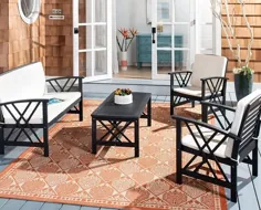 Safavieh PAT7008E Outdoor Fontana Black and Beige 4-Piece Cushions Cash With Patios