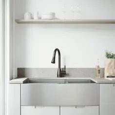 ظرفشویی آشپزخانه دو کاسه دو کاسه جلو درب آپارتمانی VIGO All-in-One پیشبند فولاد ضد زنگ 36 اینچ در برنز مالیده عتیقه-VG15386 - انبار خانه