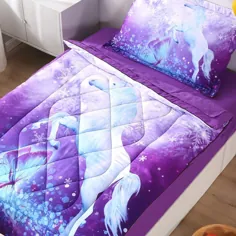 مجموعه تختخواب Wowelife Unicorn Toddler Purple 4 Piece Fly Unicorn Snowflake Toddler Bed Kids for Kids (بنفش تک شاخ)