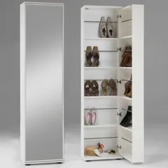 کابینت نگهداری کفش چوبی با آینه به رنگ سفید |  مبلمان در مد