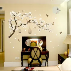 تابلوچسبهای دیواری درخت پرندگان گل - تصاویر پس زمینه دکوراسیون خانه