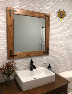 آینه حمام HONEY STAIN ، آینه قاب چوبی ، آینه دیواری ، آینه روستایی ، آینه دست ساز ، آینه غرور دیواری خانه دارخانه ، آینه قاب دار
