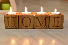 مجموعه 4 بلوک چوبی نگهدارنده شمع چوبی دکوراسیون منزل دکوراسیون منزل |  اتسی