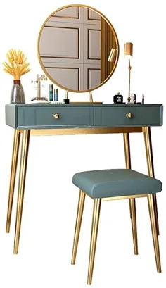 میز آرایش ShurndGao با صندلی کشویی صندلی کشویی آینه و کوسن گرد مدفوع (رنگ: جوهر هندی ، اندازه: 100x40x75CM)