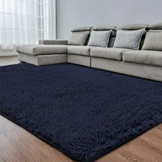 فرش Navy Blue Soft Room برای اتاق خواب ، 4x6 ، فرش کرکی ، فرش Shag برای اتاق نشیمن ، فرش خزدار برای ...