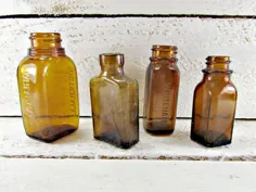مجموعه مجموعه بطری های شیشه ای کوچک عتیقه داروی قدیمی نادر |  اتسی