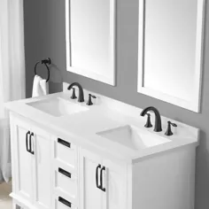 آلن + روت Clarita 60 اینچ حمام حمام دو سینک ظرفشویی سفید با سنگ سفید Lowes.com