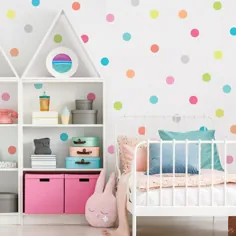 عکس برگردان های تزئینی نقطه ای ، برگردان های تزئینی 4 "Candy Confetti Rainbow Polka Doll، Decals Wall Nursery Wall Decals پوسترهای سازگار با محیط زیست و عکس برگردان های پارچه ای چوبی - دیوار پوشیده