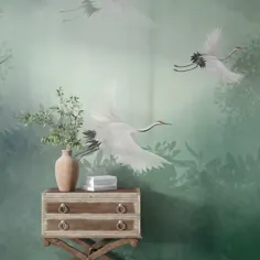 Chinoiserie Flowers and Crane Birds Mural Wallpaper Peel and |  اتسی