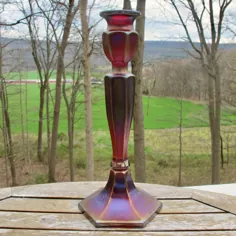 شمع شیشه ای کارناوال عتیقه Fenton Red Florentine # 349 - Carnival Glass