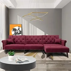 کاناپه مقطعی کانورتیبل با اتاق نشیمن برای اتاق نشیمن ، پارچه مخملی راحت به شکل L ...