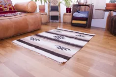 قالیچه پشمی راه راه قهوه ای و بژ فرش کوچک پشمی HANBEL |  اتسی