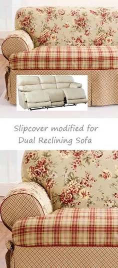 Dual Reclining SOFA Slipcover T Cushion Shabby Toile Red SureFit نیمکت