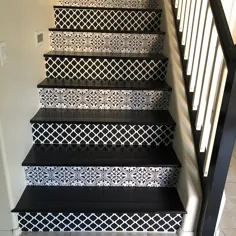 برچسب پلکانی 10 پله ای برچسب ، برچسب راه پله ای الگوهای هندسی سیاه و سفید ، نوار دکور برآمدگی پله متحرک ، پله براق و چوب # 5R