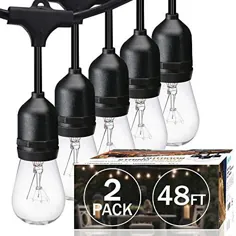 چراغ های رشته ای در فضای باز Sunthin 2 Pack 48Ft با لامپ های ادیسون قابل تنظیم 11 وات برای حیاط خلوت تزئینی ، پاسیو ، بیسترو ، رشته چراغ های آویز تجاری آلاچیق - Walmart.com
