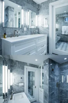 فضای داخلی حمام آبی یخی با لوازم جانبی نقره ای