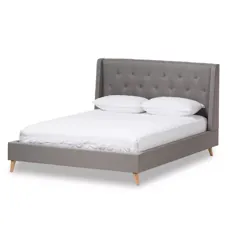 تختخواب پلاستیکی تودوزی پارچه ای مدرن آدلاید - ملکه - خاکستری روشن - استودیو باکتون