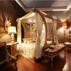 منبع لوکس فرانسوی به سبک روکوکو تخته سنگ تراشی تزیین تخت خواب سایبان / تخت خواب سلطنتی چهار تخته پوستر