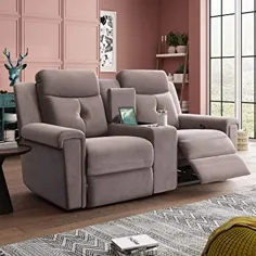 KKSAFE Double Reclining Loveseat with Console، Manual Motion Fabirc Dual Recliners with Console، Rv Recliner Sofa Couches with Storage and Cup Holders، Austere Modern Rv Furniture for Living Room