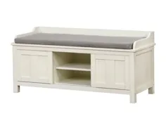 نیمکت ذخیره سازی چوبی با درهای کشویی و صندلی بالشتک ، سفید و خاکستری - BM144099