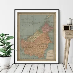 1901 Borneo Map چاپ Vintage Map Art Antique Map نقشه قدیمی |  اتسی