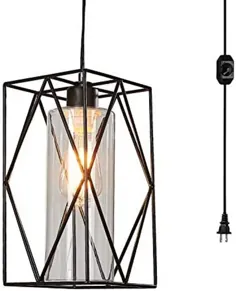 چراغ های آویز پلاگین Ganeed با لامپ شیشه ای ، چراغ آویز پلاستیکی فلزی صنعتی ، Vintage H ...